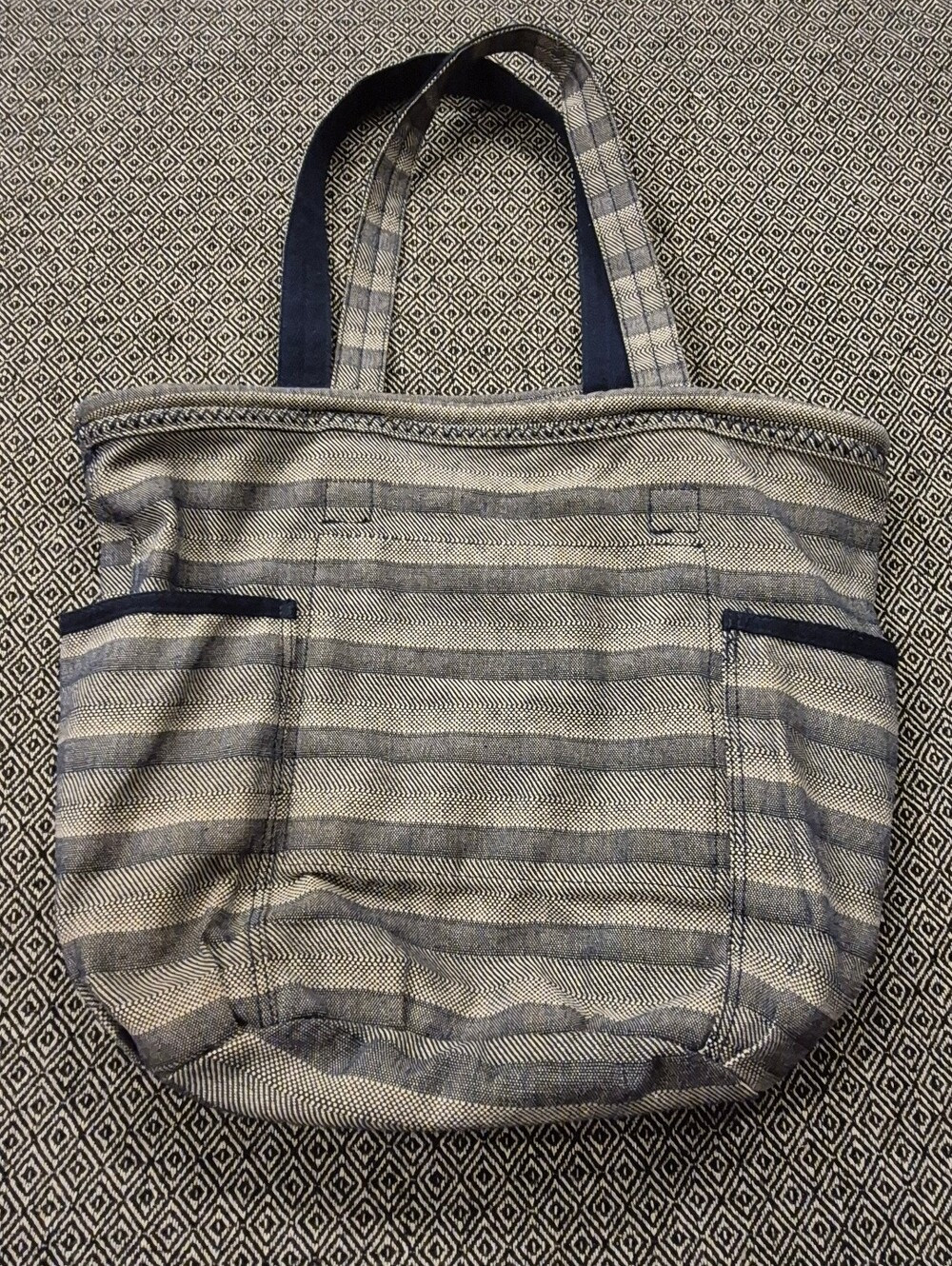 Thirty One Retro Metro Tote Bag - Blue/White Striped